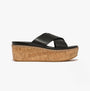 FitFlop ELOISE LEATHER Womens Cross Slides Black side view showcasing leather upper and wedge cork sole.