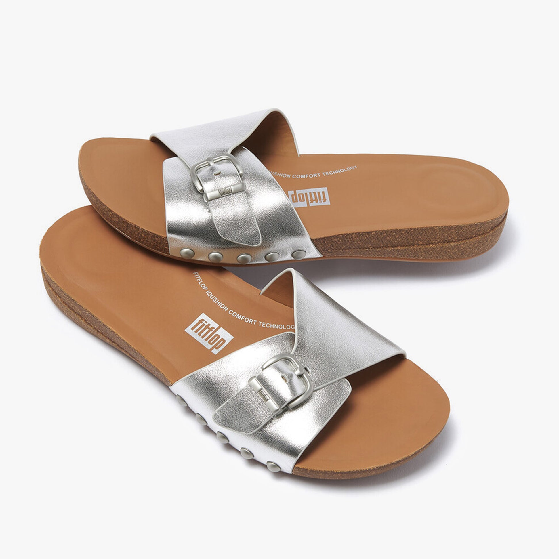 FitFlop iQUSHION ADJUSTABLE METALLIC Womens Slides Silver