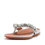 FitFlop GRACIE JEWEL-DELUXE Womens Flip Flops Silver side view showcasing jeweled straps and leather details.