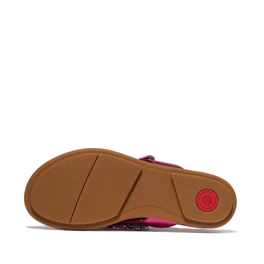 FitFlop GRACIE JEWEL-DELUXE Womens Flip Flops Metallic Wild Raspberry bottom view sole