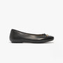 FitFlop DELICATO BOW Womens Ballet Flats Black side view showcasing sleek leather design and bow detail.