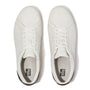 FitFlop RALLY CRYSTAL-BACKTAB Womens Trainers Black top view of casual black leather trainers with lace-up closure.
