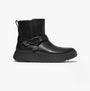 FitFlop F-MODE FOLDED-KNOT Womens Chelsea Boots Black side view showcasing leather design and platform sole.