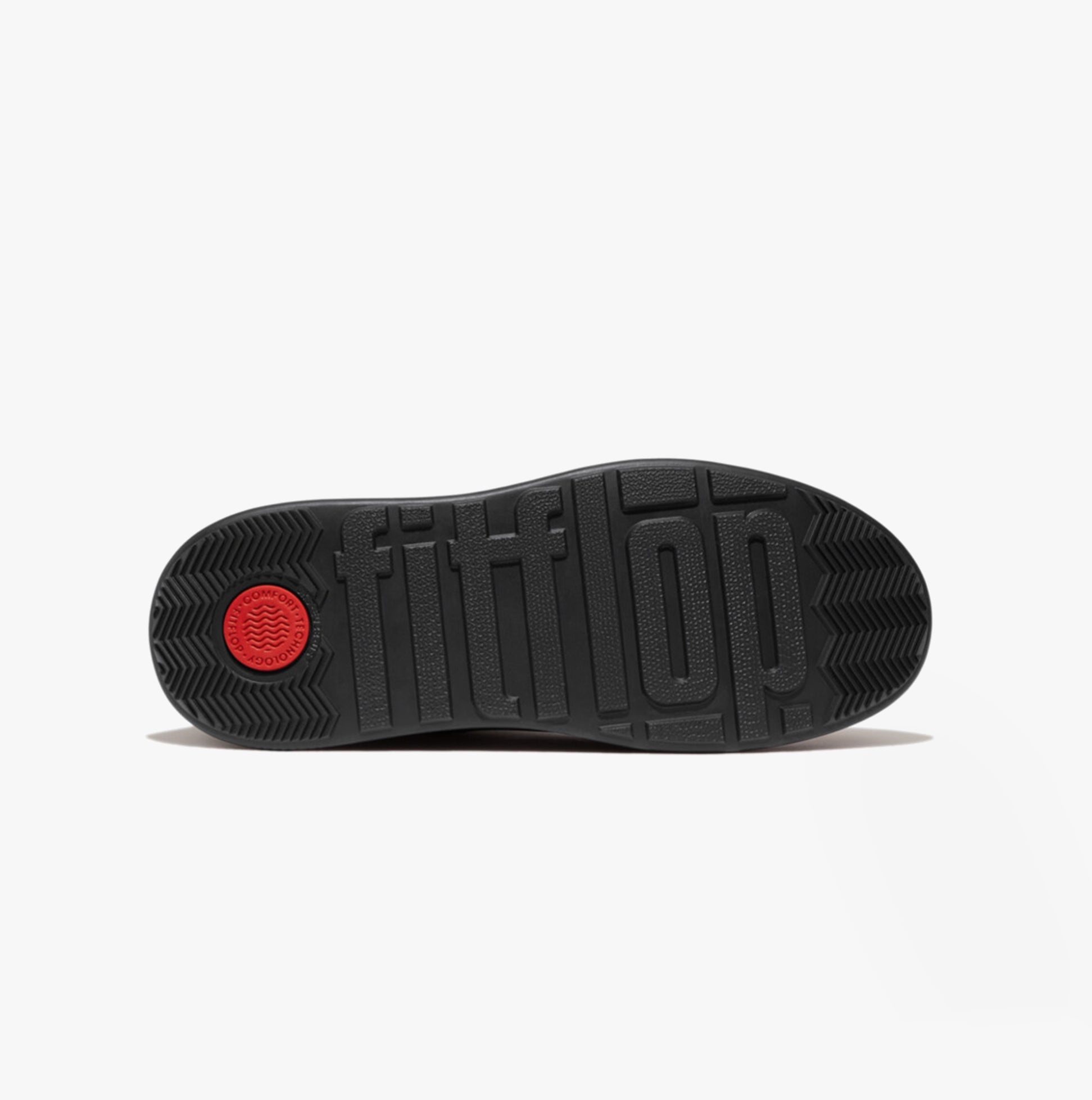 FitFlop F-MODE FOLDED-KNOT Womens Chelsea Boots Black sole view with rubber sole and brand logo.