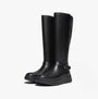 FitFlop F-MODE Womens Boots Black side view showcasing tall leather design and platform sole.