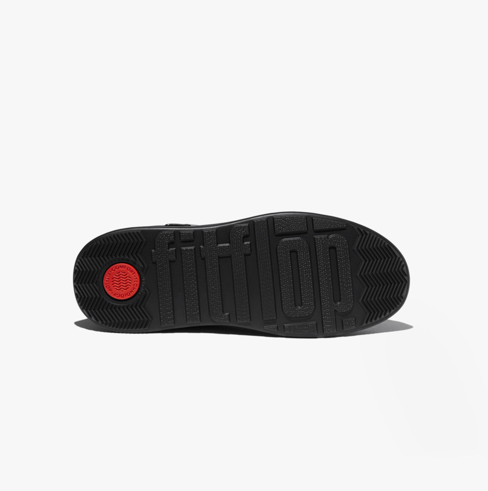 FitFlop F-MODE Womens Boots Black bottom view with rubber sole featuring red logo detail