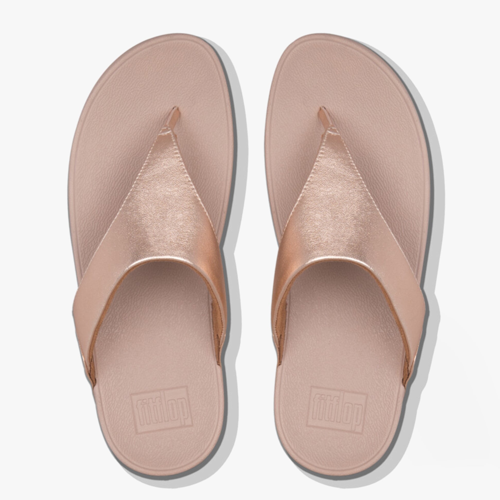 FitFlop LULU Womens Sandals Rose Gold top view showcasing the leather upper and slip-on design.