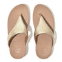 FitFlop LULU LEATHER Womens Toe Post Sandals Platino top view, showcasing the gold leather upper and slip-on design.