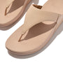 FitFlop LULU LEATHER Womens Toe Post Sandals Sandy Beige detail view showcasing soft leather upper and toe post design.