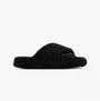 FitFlop iQUSHION D-LUXE Womens Cross Slides All Black side view with soft black upper and slip-on design.