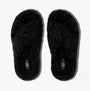 FitFlop iQUSHION D-LUXE Womens Cross Slides All Black top view featuring soft, plush upper and cross slip-on design.