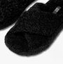 FitFlop iQUSHION D-LUXE Womens Cross Slides All Black top view showcasing soft black polyester upper.