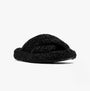 FitFlop iQUSHION D-LUXE Womens Cross Slides All Black side view with soft textured upper and slip-on design.