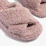 FitFlop iQUSHION D-LUXE Womens Cross Slides Dusky Pink detail view of soft plush fabric.
