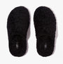 FitFlop iQUSHION D-LUXE Womens Mule Slippers All Black top view showing plush texture and round toe shape.