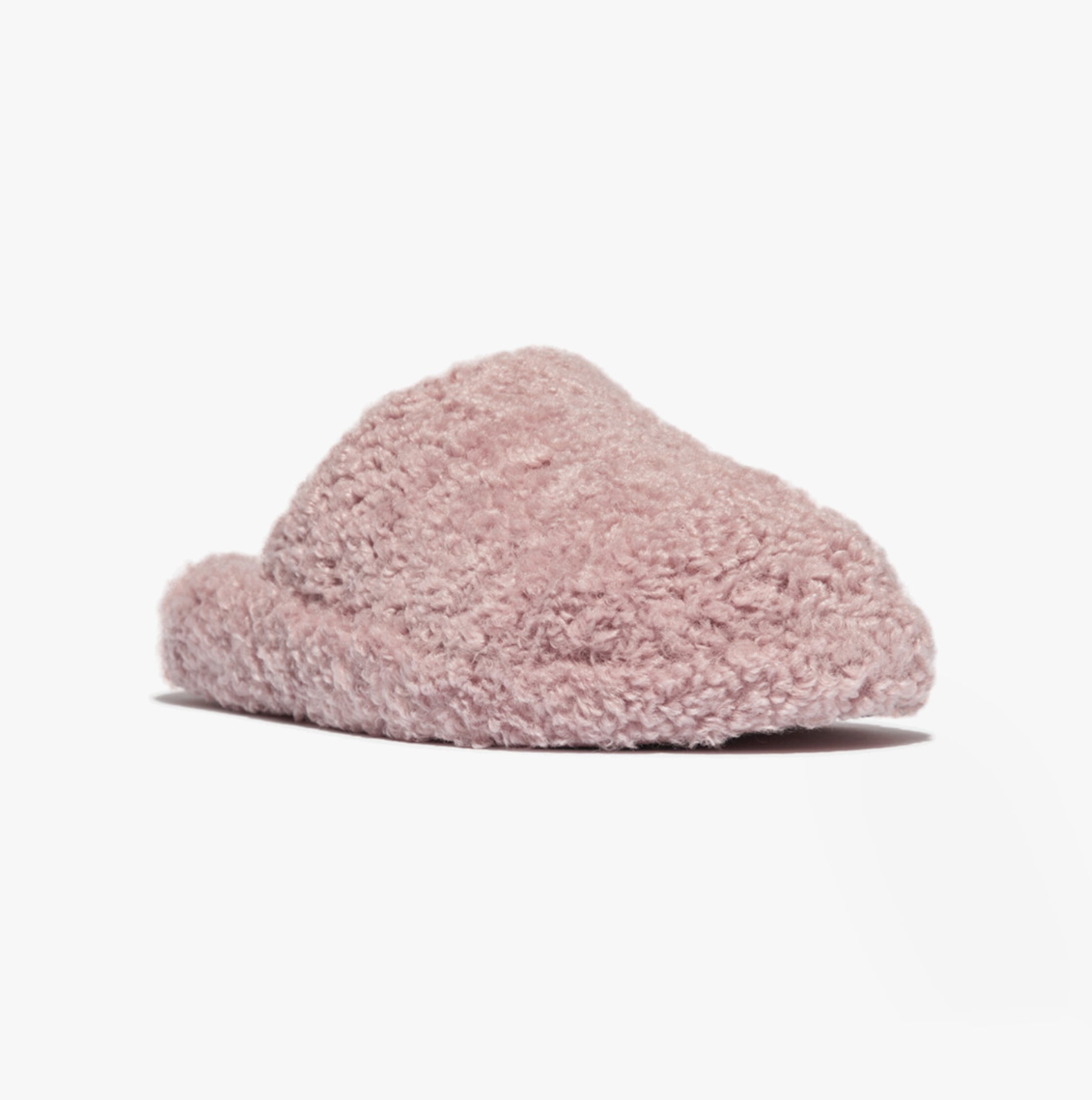 FitFlop iQUSHION D-LUXE Womens Mule Slippers Dusky Pink side view showing soft texture and round toe.