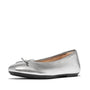 FitFlop DELICATO BOW SOFT Womens Ballet Flats Silver side view showing sleek design and bow detail