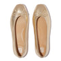 FitFlop DELICATO BOW SOFT Womens Ballet Flats Platino top view showing gold leather and bow detail.
