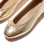 FitFlop DELICATO BOW SOFT Womens Ballet Flats Platino, top detail view showcasing the round toe and bow feature.