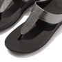 FitFlop FINO GLITTERDUST METALLIC Womens Toe Post Sandals Pewter detail view showcasing glitter strap and slip-resistant sole.