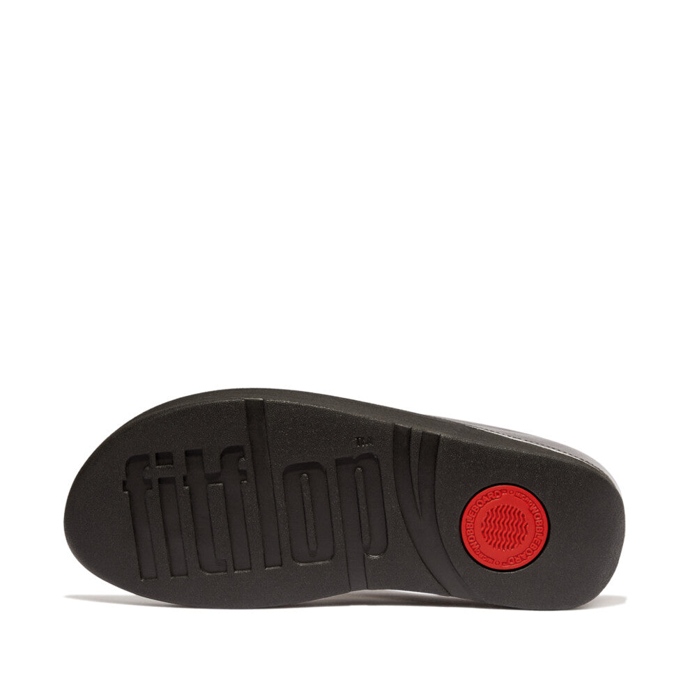 FitFlop FINO GLITTERDUST METALLIC Womens Toe Post Sandals Pewter bottom view featuring rubber sole and branding.