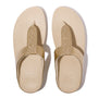 FitFlop FINO GLITTERDUST METALLIC Womens Toe Post Sandals Platino top view showcasing slip-on design and glitter accent.