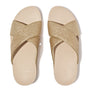 FitFlop LULU GLITTERDUST Womens Slides Platino top view showing sparkling straps and comfortable sole.
