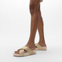 FitFlop LULU GLITTERDUST Womens Slides Platino side view showcasing glitter upper and wedge heel.