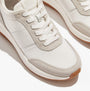 FitFlop F-MODE Womens Trainers Urban White Mix close-up view showcasing lace-up design and leather/suede upper.
