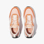 FitFlop F-MODE FLOW Womens Trainers Peachy/Clay Pink Mix top view showcasing stylish color combination and lace-up design.