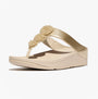 FitFlop FINO BEADIE-BUTTON Womens Toe Post Sandals Platino side view with decorative beaded button detail and slip-resistant platform.