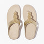 FitFlop FINO BEADIE-BUTTON Womens Toe Post Sandals Platino top view showcasing golden bead embellishments.