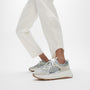 FitFlop F-MODE SUEDE/KNIT Womens Trainers Urban White/French Grey side view worn with casual pants.
