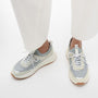 FitFlop F-MODE SUEDE/KNIT Womens Trainers Urban White/French Grey side view with lace-up closure.