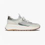 FitFlop F-MODE SUEDE/KNIT Womens Trainers Urban White/French Grey side view featuring lace-up closure and round toe shape.
