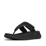 FitFlop F-MODE GO Womens Toe Post Sandals All Black side view showing leather upper and rubber sole.