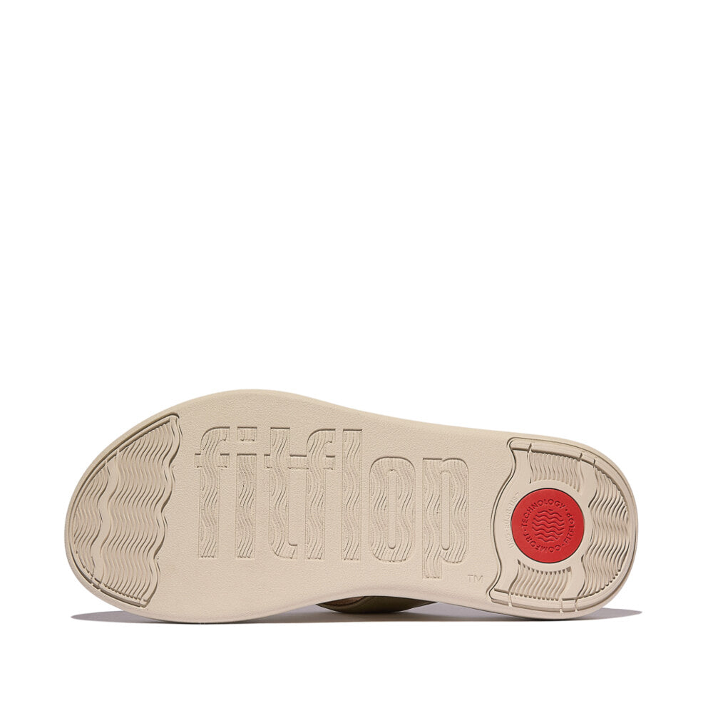 FitFlop F-MODE GO Womens Toe Post Sandals Platino bottom view showing slip-resistant rubber sole.