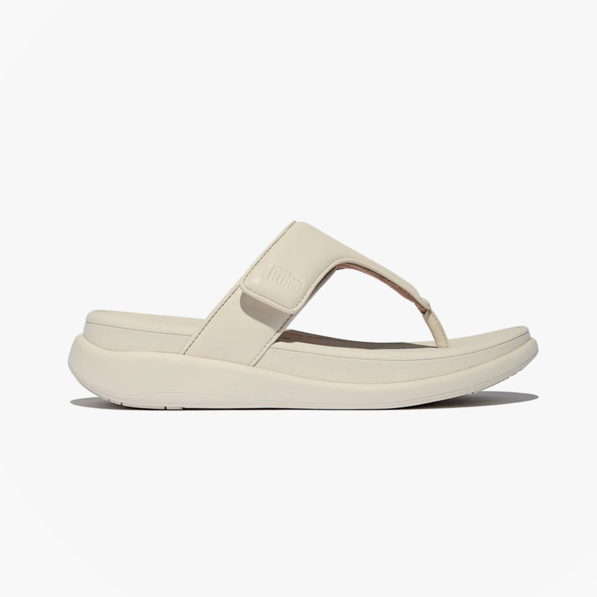 FitFlop F-MODE GO Womens Toe Post Sandals Paris Beige side view showcasing the leather upper and comfortable design.
