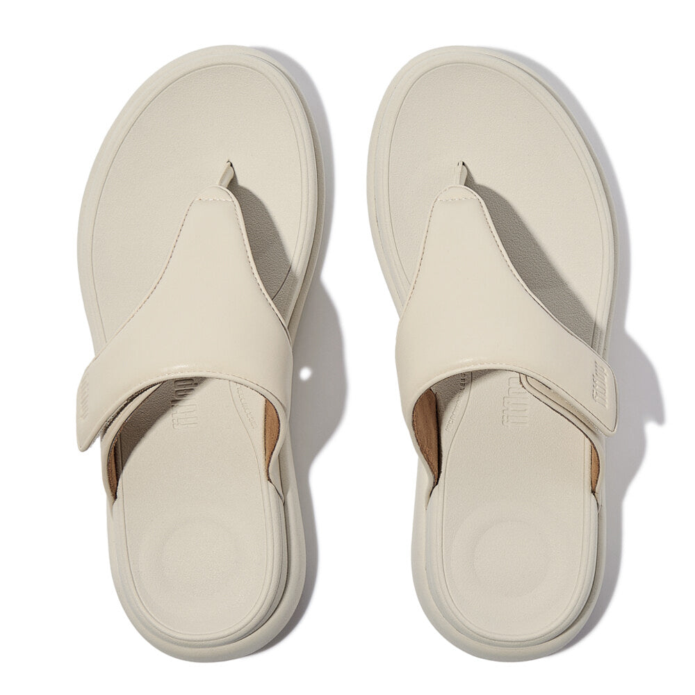FitFlop F-MODE GO Womens Toe Post Sandals Paris Beige top view showing leather upper and comfortable slip-on design.