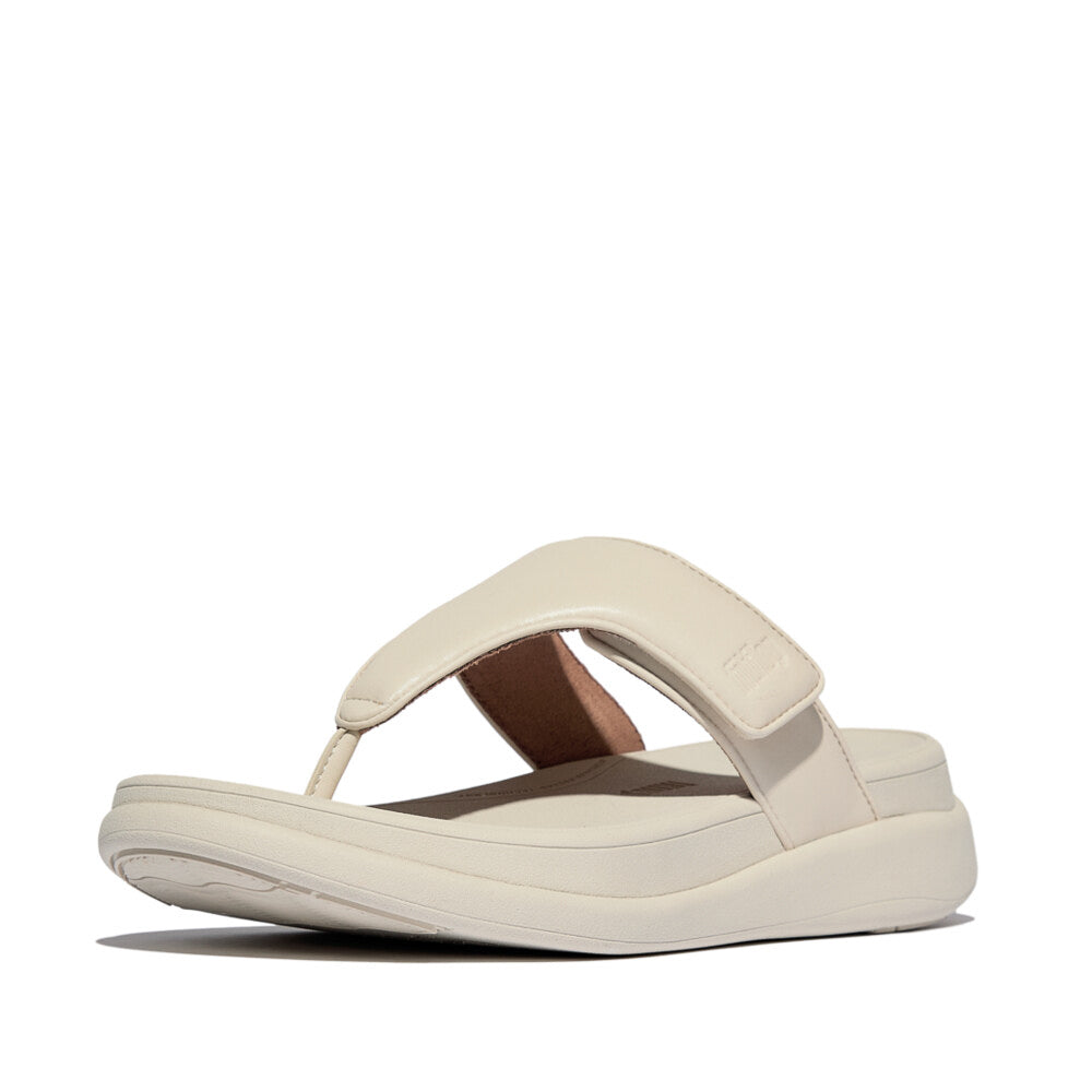 FitFlop F-MODE GO Womens Toe Post Sandals Paris Beige side view showing comfortable leather upper and slip-on design.