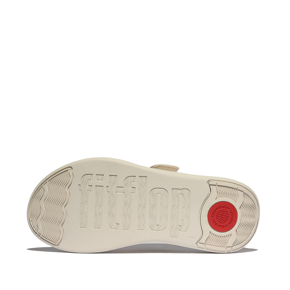 FitFlop F-MODE GO Womens Toe Post Sandals Paris Beige bottom view showing rubber sole and brand logo.