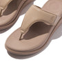 FitFlop F-MODE GO Womens Toe Post Sandals Classic Beige, top view showcasing the soft leather upper and comfortable design.