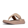 FitFlop F-MODE GO Womens Toe Post Sandals Classic Beige side view showing leather upper and rubber sole.