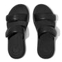 FitFlop F-MODE GO Womens Slides All Black top view showing dual strap design and comfortable sole