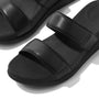FitFlop F-MODE GO Womens Slides All Black top view showcasing leather upper and slip-on design.