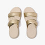 FitFlop F-MODE GO Womens Slides Platino top view showcasing gold leather straps and soft EVA sole.