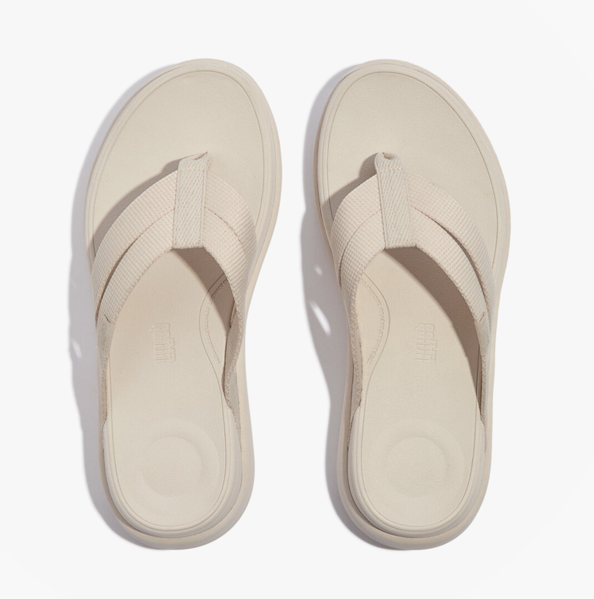 FitFlop F-MODE GO Womens Flip Flops Paris Beige top view, featuring slip-on design and comfortable rubber sole.