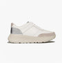 FitFlop F-MODE LEATHER Womens Trainers Urban White/Silver side view featuring casual leather upper and platform rubber sole.