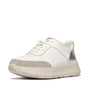FitFlop F-MODE LEATHER Womens Trainers Urban White/Silver side view showing leather and suede details.