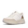 FitFlop F-MODE LEATHER Womens Trainers Urban White/Platino side view with lace-up design and low top style.